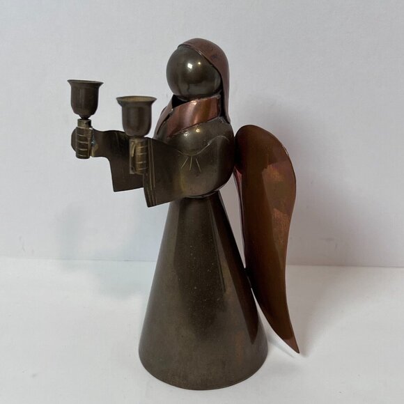 Brass and Copper Angel Candle Holder 6" Christian VTG 70's Taper Candlestick - Picture 3 of 13